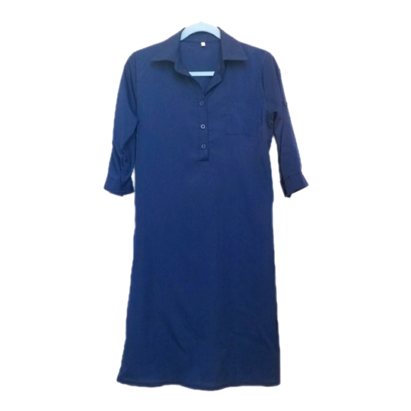 Navy Blue Button-Front Dress NWOT - Picture 4 of 6